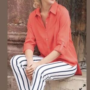 Soft Surroundings Takara Tencel Lyocell Pullover Popover Top Size Medium Coral